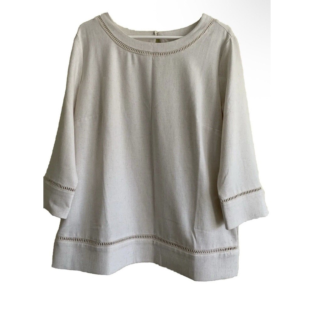 Norm Thompson 3/4 Sleeve Button Back Neck Tunic Blouse, Small